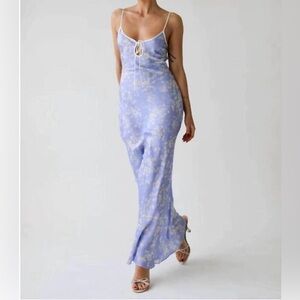 Rumored Lavender Floral Slip Maxi Dress with Cream Trim
